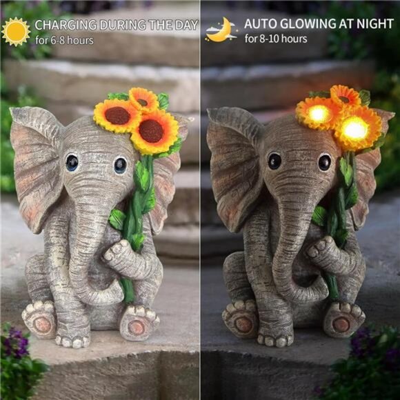 Outdoor Sculpture Figurine Statue Elephant Decor, Solar Garden Statues - Picture 5 of 7